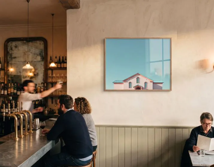 Original artwork in a restaurant dining room