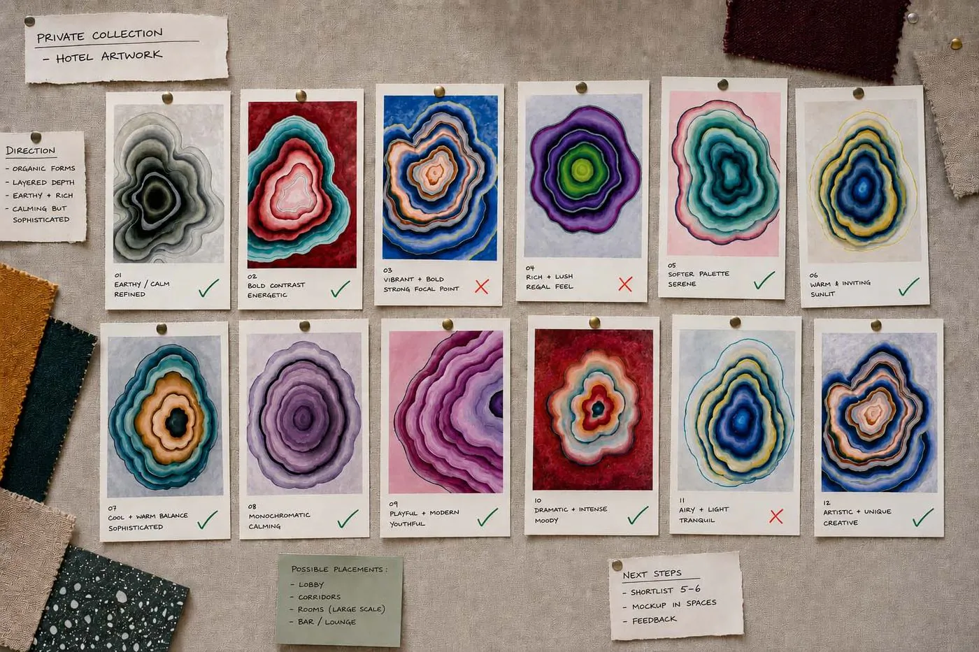 A concept collection pinned out for review and selection