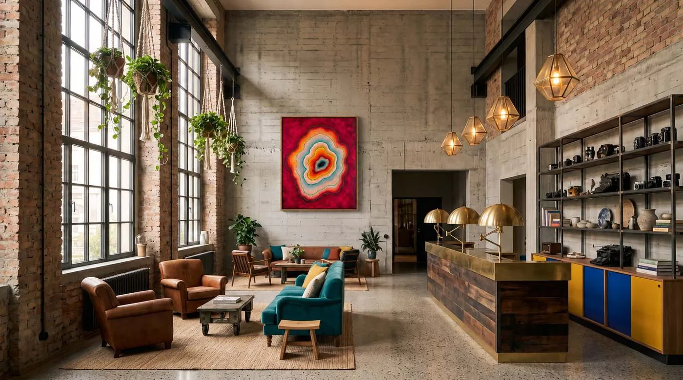 Delivered artwork installed in a hotel lobby